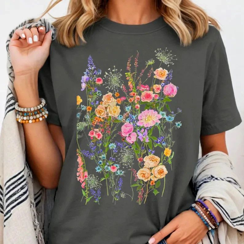 Wildflower Floral Comfort Tee Nature Boho Hippie Garden Flower Gift Unisex , , , Long Sleeve Tee