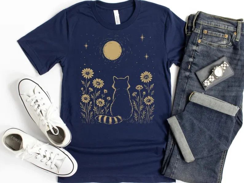 Raccoon Moon Minimalist Boho Comfort Tee Unisex , , , Long Sleeve Tee