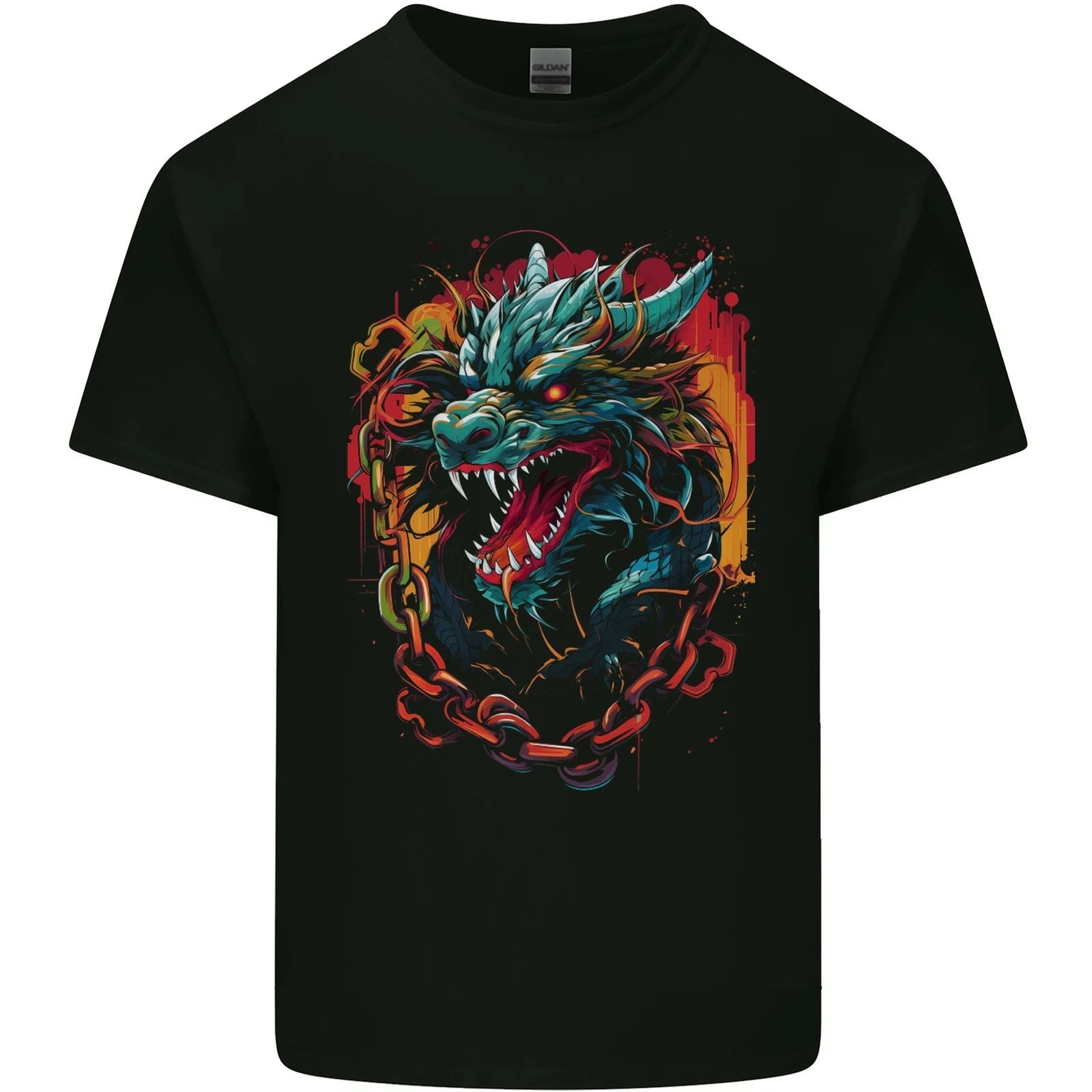 Dragon in Chains Fantasy Mens Cotton Tee Top Unisex , , , Long Sleeve Tee