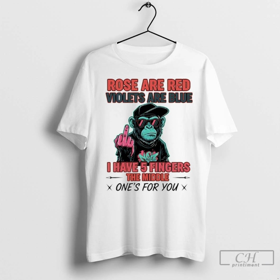 Premium Monkey Rose Are Red Violets Are Blue I Have 5 Fingers The Middle Ones Unisex , , , Long Sleeve Tee