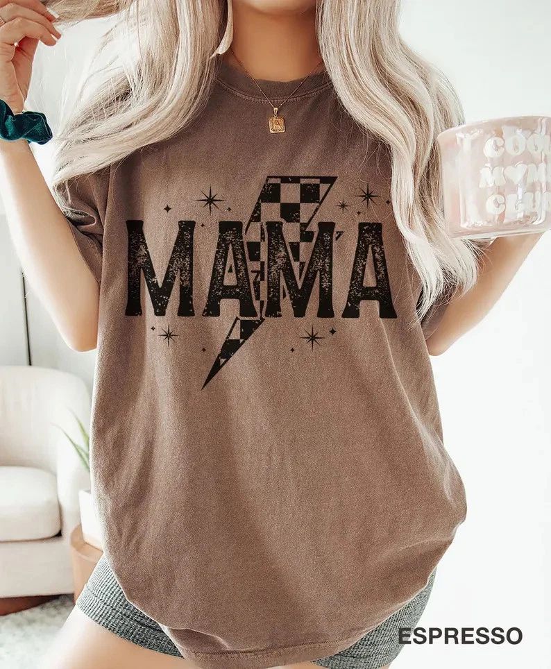 Lightning Bolt Mama Comfort Tee Boho Trendy Soft Cotton Relaxed Unisex , , , Long Sleeve Tee