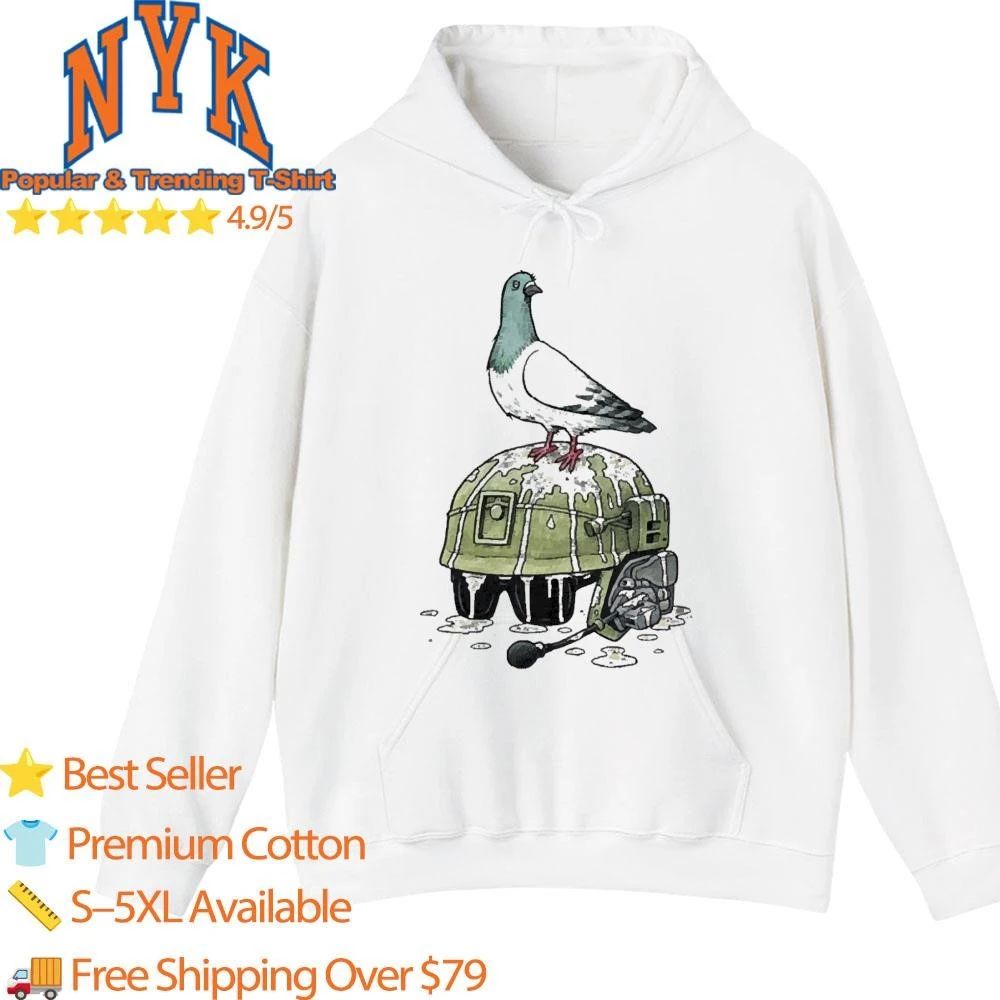 Pigeon Pooping On Military Tactical Helmet Funny Cartoon Shirt