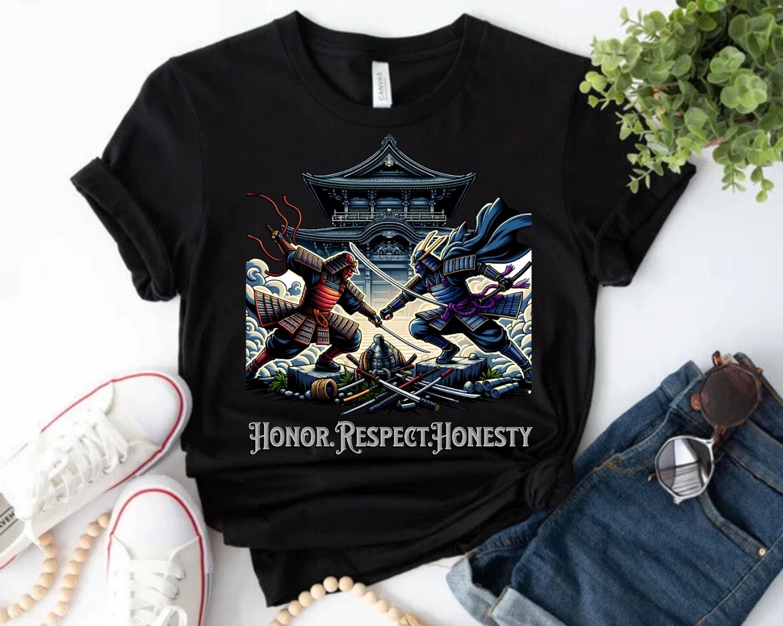 Shogun Warrior Shirt – Honor Respect Honesty Vintage Japanese Samurai Tee Boho Unisex , , , Long Sleeve Tee