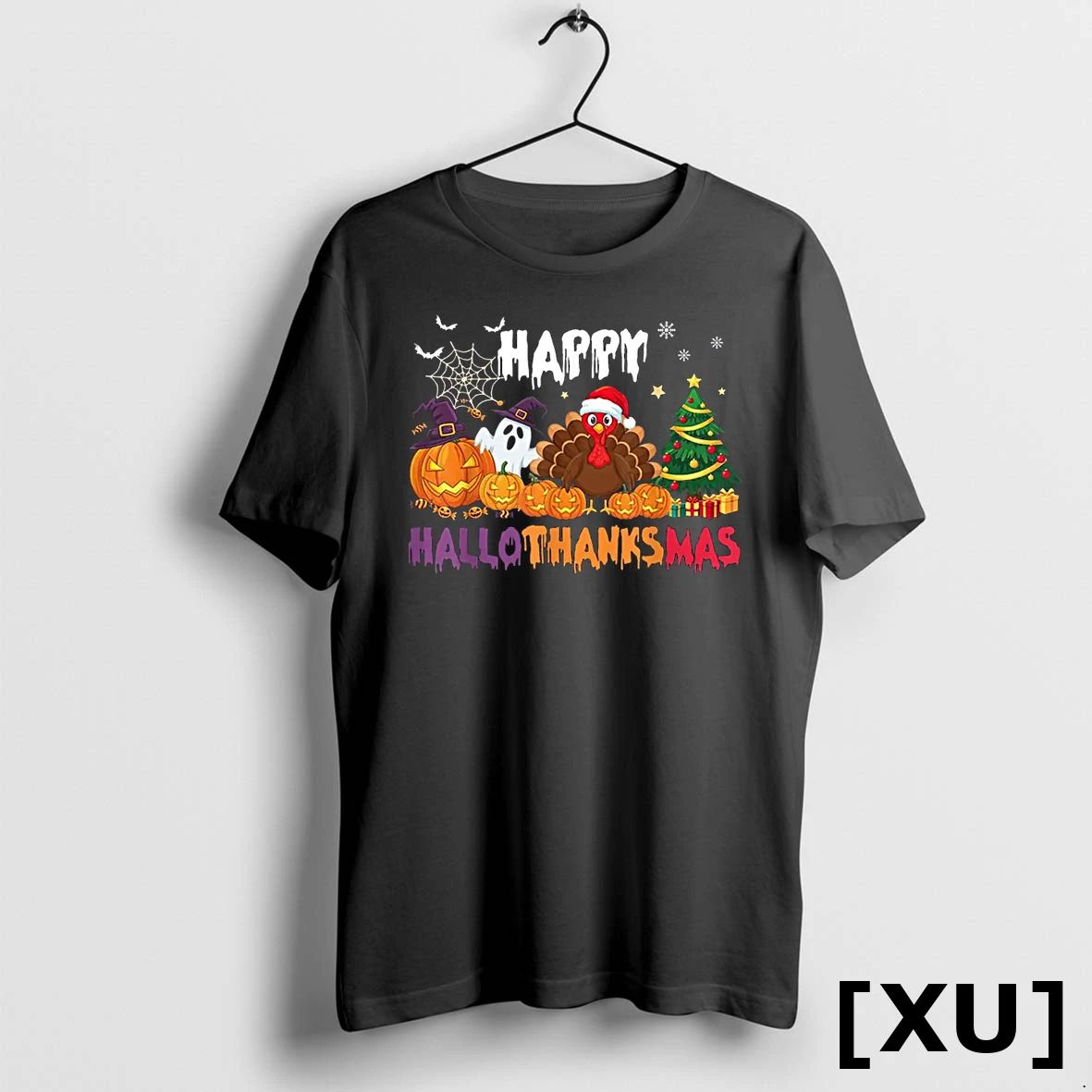 Happy Hallothanksmas Halloween Thanksgiving Christmas Season Tshirts Sweater Unisex , , , Long Sleeve Tee