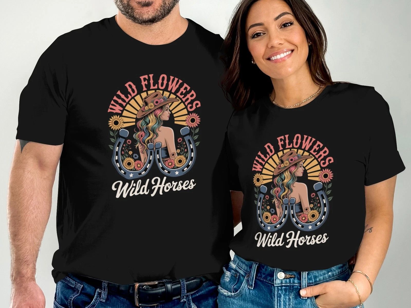 Wild Flowers Wild Horses , Western Boho Graphic Tee for Nature Lovers Unisex , , , Long Sleeve Tee