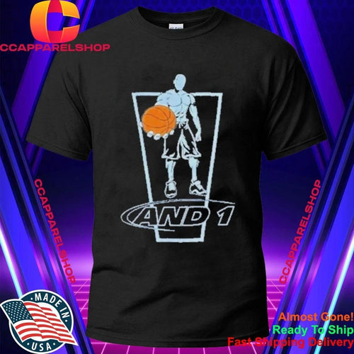 AND1 Basketball Player Holding Ball Graphic Logo Shirt