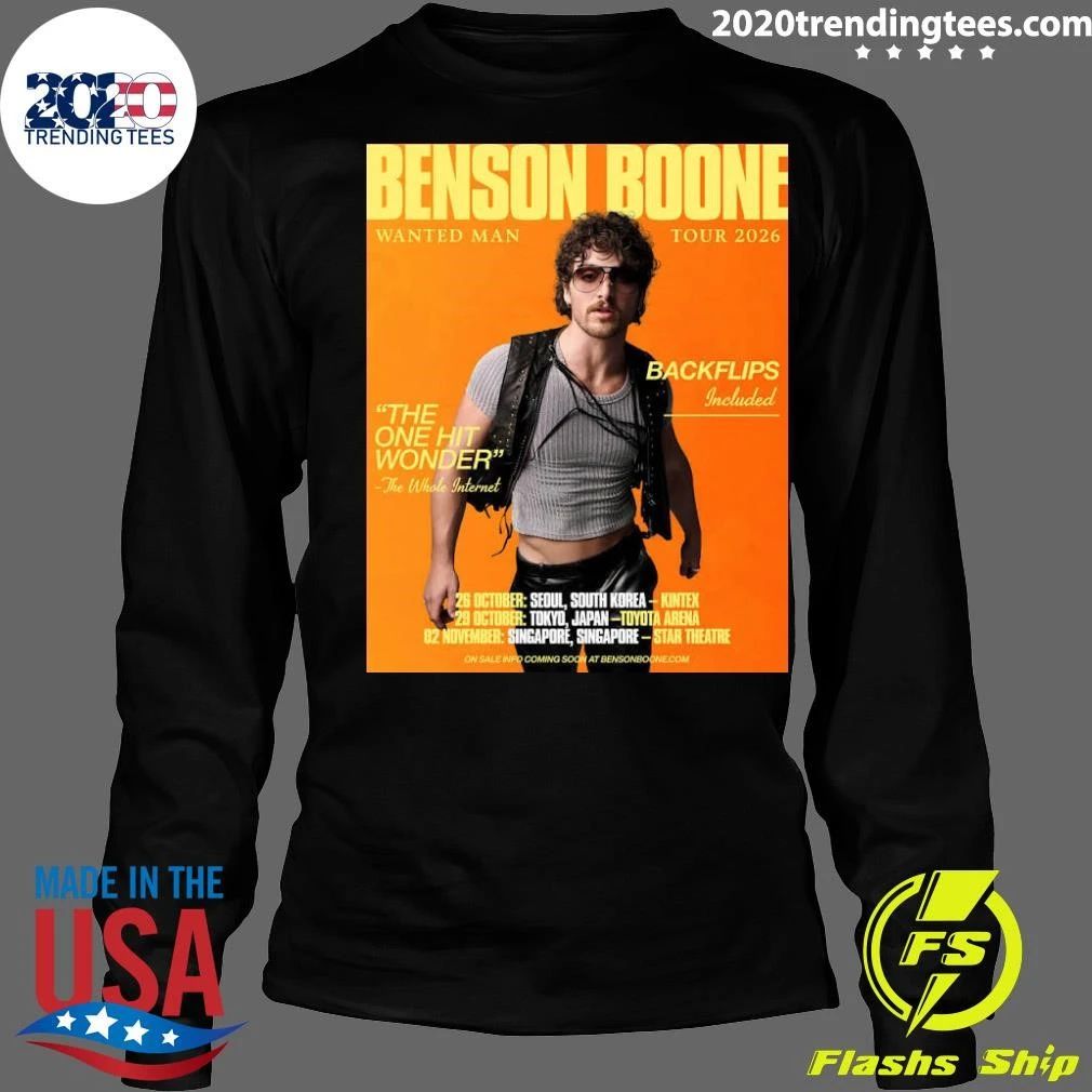 Wanted Man Tour Asia 2026 In October and November Benson Boone For October 26 To November 2, 2026 Shirt
