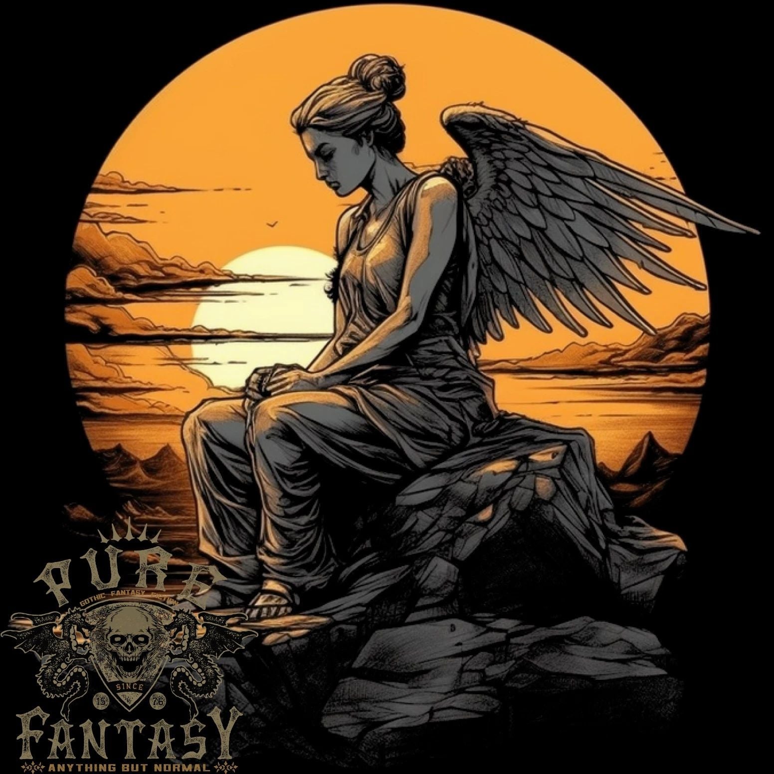 A Fallen Angel Sunset Fantasy Mens Light Cotton Unisex , , , Long Sleeve Tee