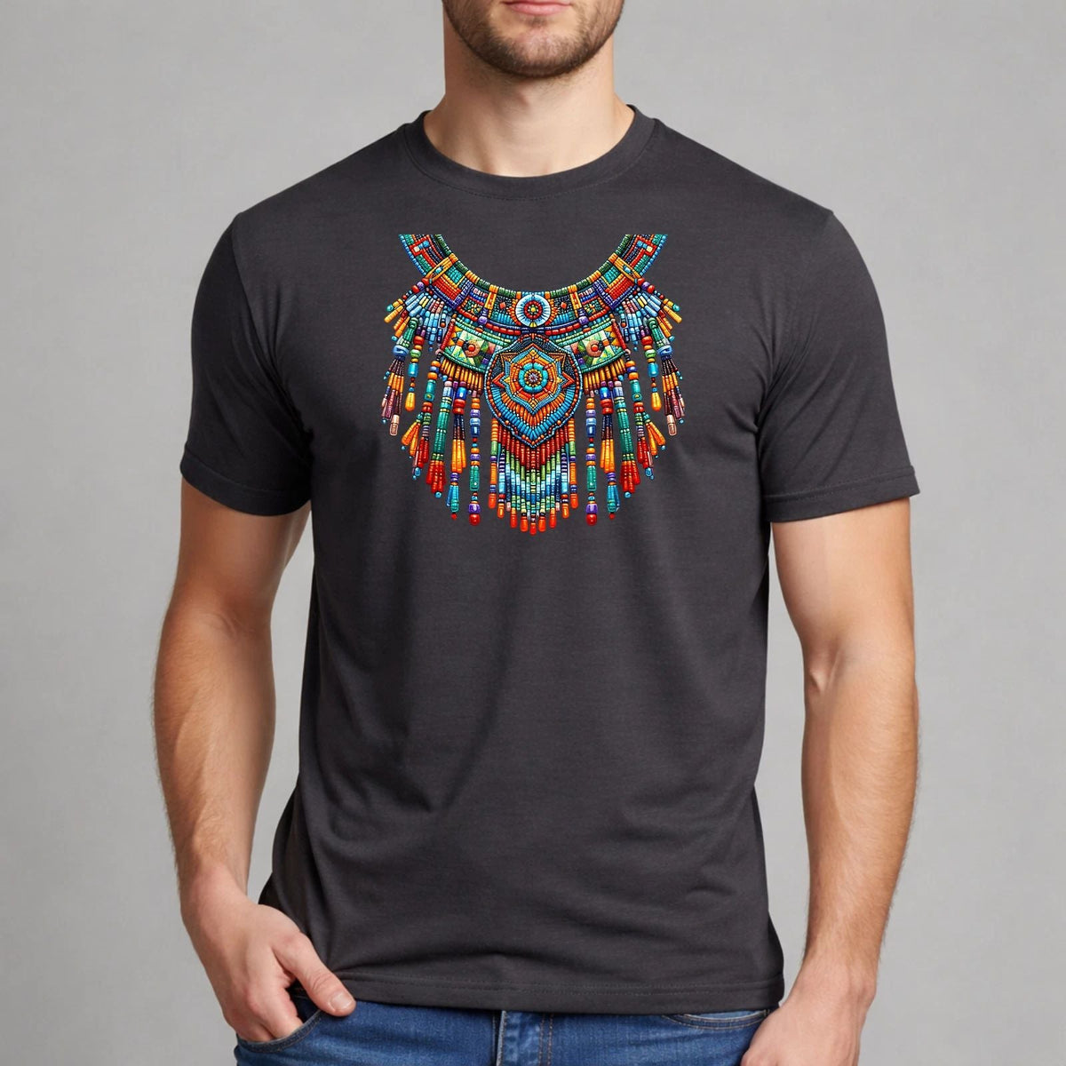 Native American Beaded Necklace Tribal Art Boho Graphic Gift Unisex Unisex , , , Long Sleeve Tee