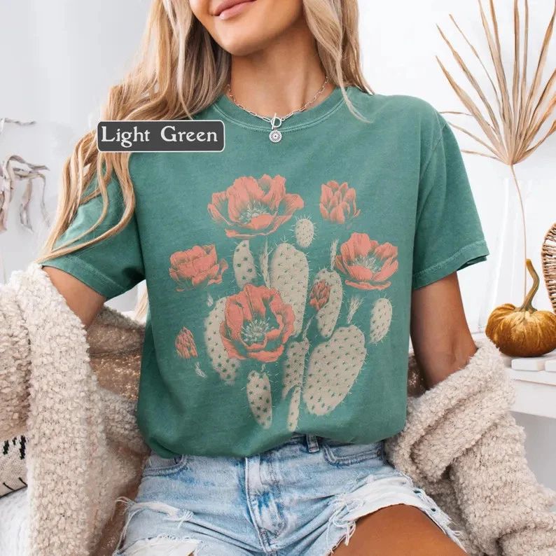 Cactus Flower Comfort Tee Boho Desert Graphic Shirt Relax Unisex , , , Long Sleeve Tee
