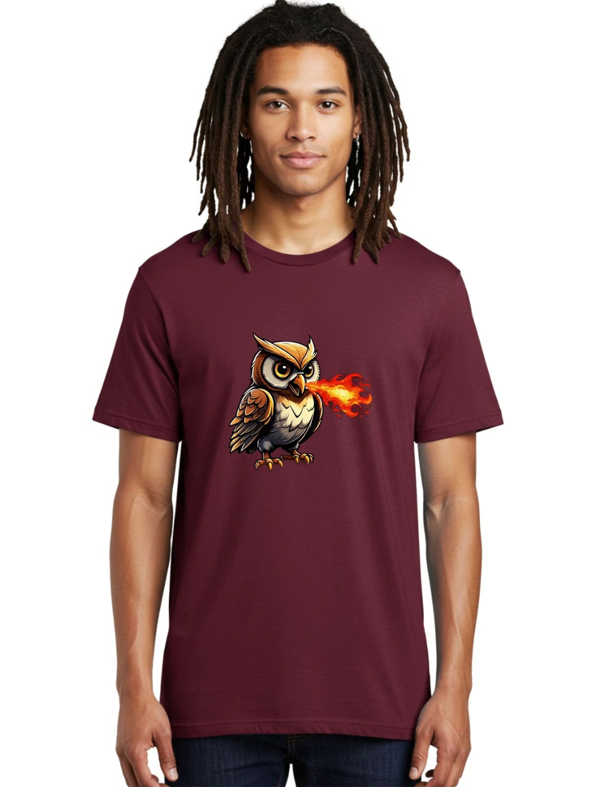 Fire-Breathing-Owl-6 Mens Graphic Tee, 100% Cotton, Casual Summer Wear Unisex , , , Long Sleeve Tee