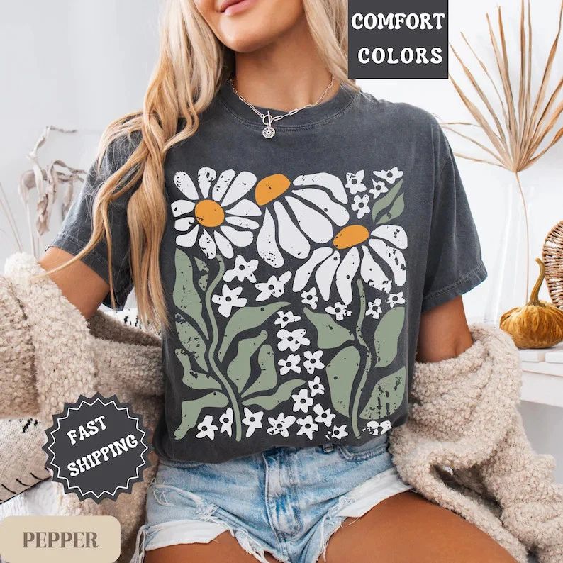 Boho Daisy Flower Comfort Tee Vintage Style Shirt Gift Unisex , , , Long Sleeve Tee