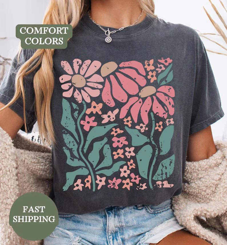 Boho Daisy Flower Comfort Tee Shirt Soft Floral Design Gift Unisex , , , Long Sleeve Tee
