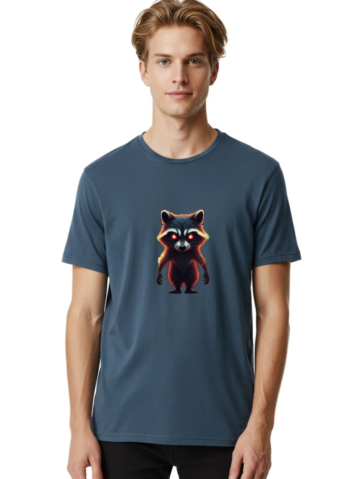 Glowing-Eyes-Raccoon Mens Graphic Tee, 100% Cotton, Casual Summer Wear Unisex , , , Long Sleeve Tee