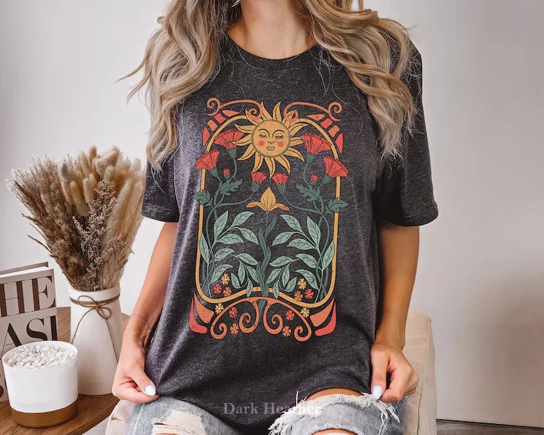 Boho Floral Art Nouveau Comfort Tee Shirt Women Unisex , , , Long Sleeve Tee