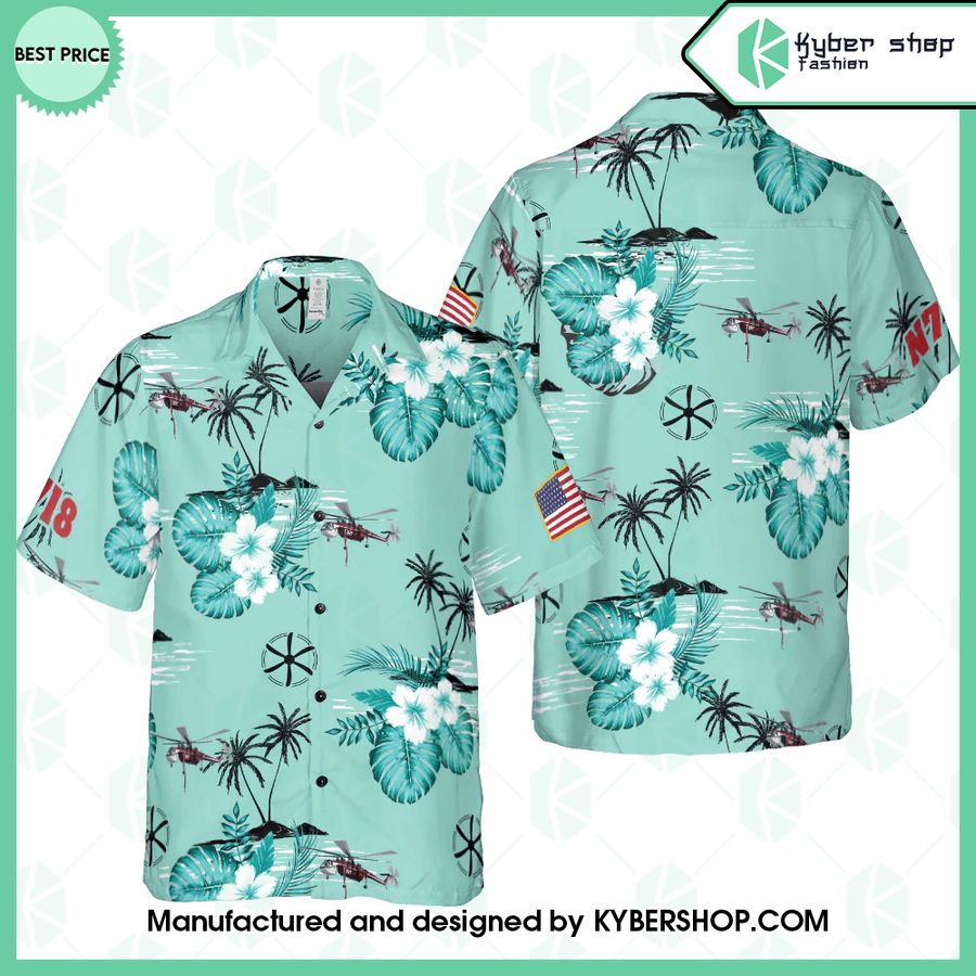 US Flag S-64 Skycrane Tropical Flowers Hawaiian Shirt