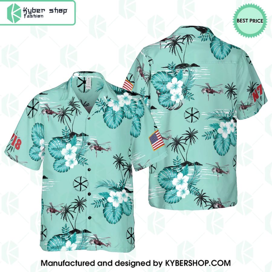US Flag S-64 Skycrane Tropical Flowers Hawaiian Shirt