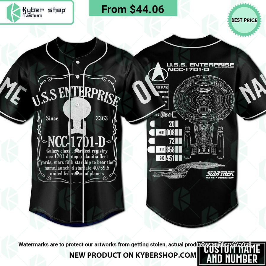 USS Enterprise NCC 1701 D CUSTOM Baseball Jersey