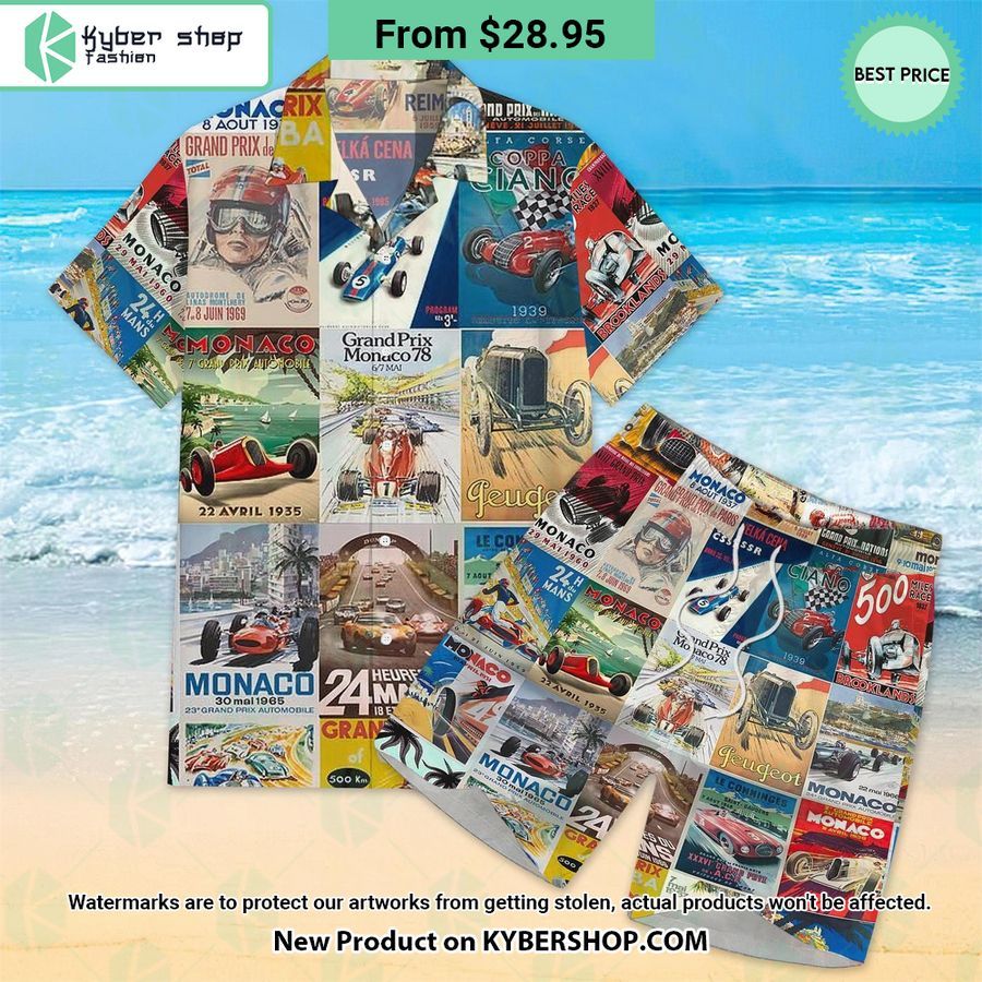 Vintage Cars Races Posters Collage Hawaiian Shirt Shorts
