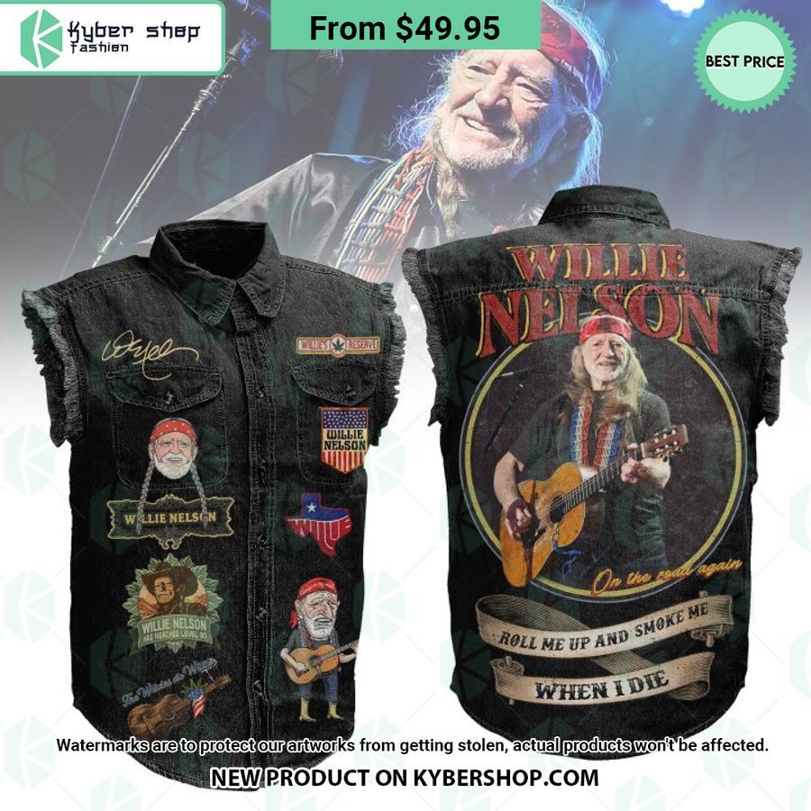 Willie Nelson Roll Me Up And Smoke Me When I Die Sleeveless Denim Jacket