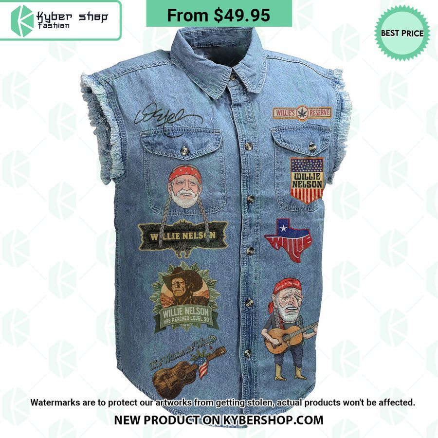 Willie Nelson Roll Me Up And Smoke Me When I Die Sleeveless Denim Jacket